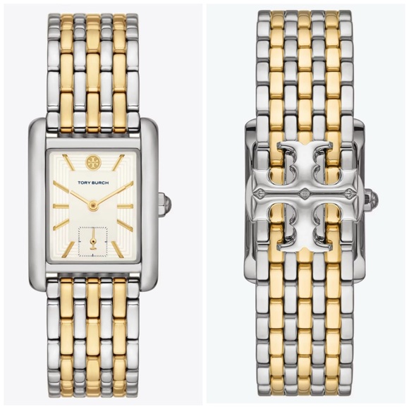 $370 Tory Burch TBW1070 The Eleanor Two-Tone Stainless Steel Bracelet Watch 25mm - Picture 1 of 5